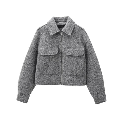 TRZA-Kurzjacke mit Taschen für Damen, Langarmmantel, Reißverschluss vorne, Damenoberbekleidung, schicke Oberteile, Mode.