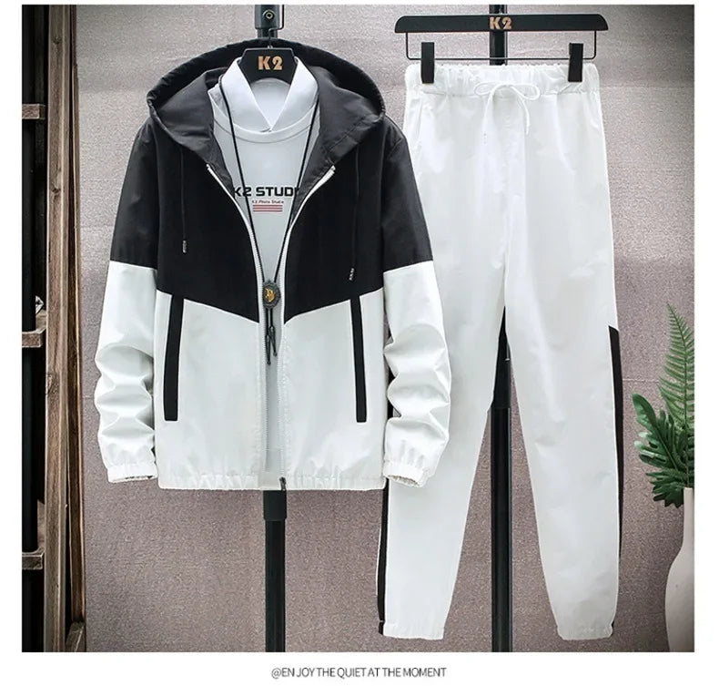 New Men's Sportswear Set Casual Loose Fit Sweatpants with Drawstring Two-Piece Korean Style Autumn Collection.