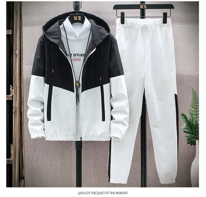 New Men's Sportswear Set Casual Loose Fit Sweatpants with Drawstring Two-Piece Korean Style Autumn Collection.