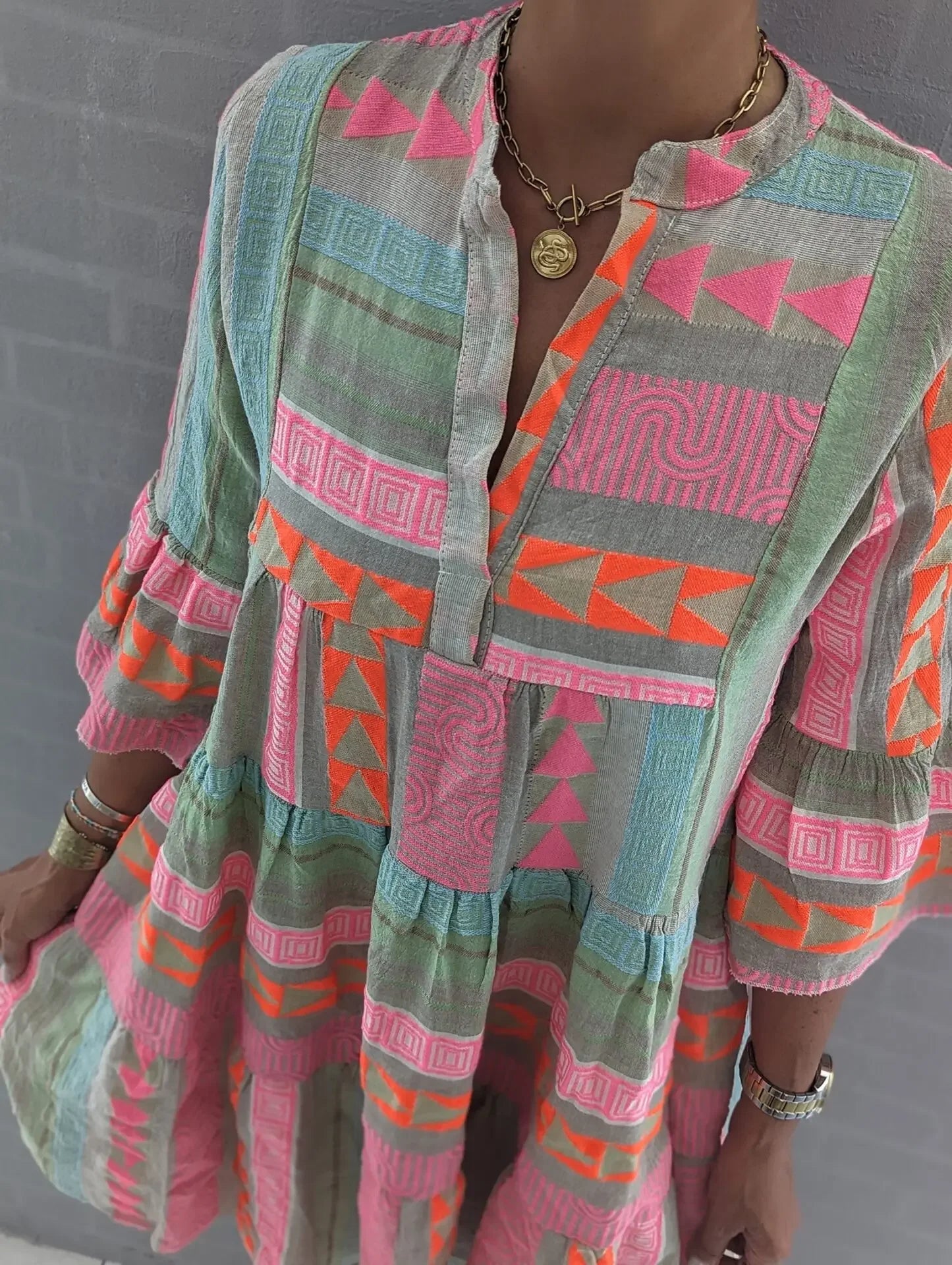 Frauen kleider V-Ausschnitt Dreiviertel ärmel Pullover Kleid Druck Blumen Vestidos knielang locker sitzen lässig 2023 Herbst.