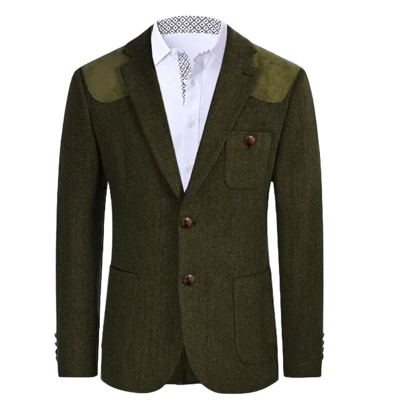 British-style men's suit jacket Houndstooth tweed sports jacket Double-breasted formal jacket    British-Style Men's Suit Jacket.