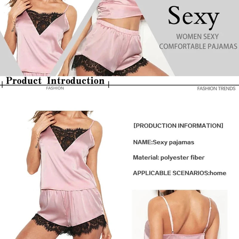Spitze Pyjama Sets Frauen Pijama Mujer Strap Ärmellose Sexy Nachtwäsche Kurze Dessous Set Weibliche Nacht Tragen.