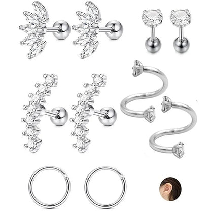 Cyrstal Tragus Stud Earrings Set Cluster Helix Piercing Stud Bulk Cartilage Huggie Earring Hoops Ear Lobe Hoops Circle Jewelry.