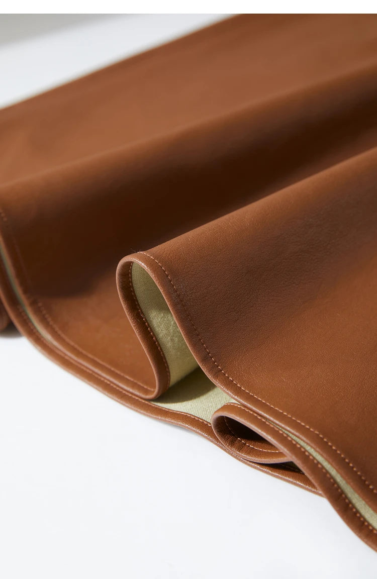 AMII Minimalist Elegant Commuter Environmentally Friendly PU Leather Skirt 2024 Winter New Women's Loose A-shaped Skirt 12444181