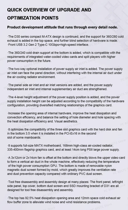 Jonsbo Pinecone D31 Case MATX ITX DTX Small Translucency Sub Screen of Video Games Support ATX Power 360 Cold Exhaust Chassis.