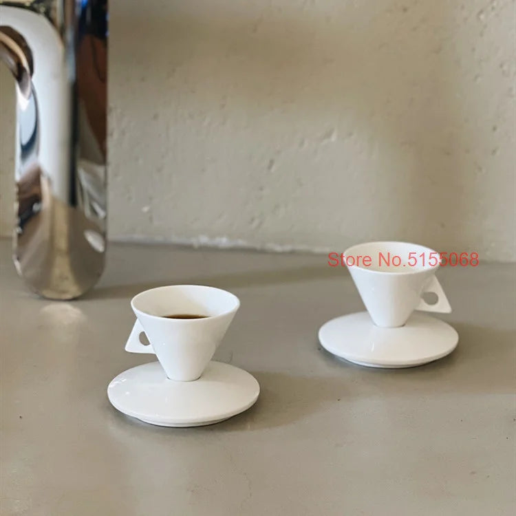 70ml White Cone Coffee Cup And Saucer Set Office Coffeeware Ceramic ESPRESSO Glass Cappuccino Mug Bone China Demitasse Teacup.