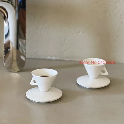 70ml White Cone Coffee Cup And Saucer Set Office Coffeeware Ceramic ESPRESSO Glass Cappuccino Mug Bone China Demitasse Teacup.
