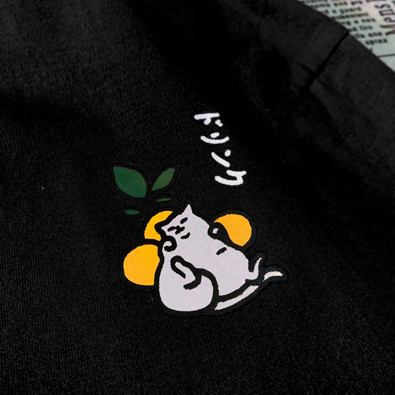 Cute Japanese Cat Print Oversized T-shirt Women Men Short Sleeve Loose Casual Tee Shirt Streetwear Tops Cotton Harajuku Clothing