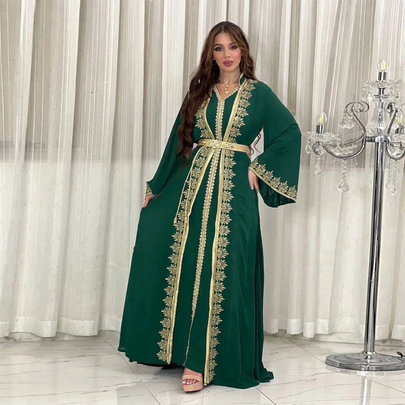 Eid Muslim Women Party Dresses Jalabiya 2 Piece Set Embroidery Arab Long Robe Ramadan Morocco Dubai Abayas Islam Vestidos Kaftan.