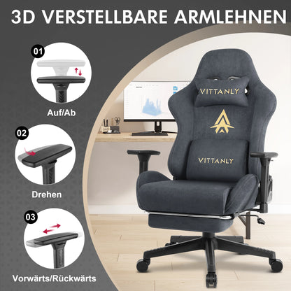 Marken-Gaming-Stuhl mit Fußstütze, Bürostuhl, ergonomische Lordosenstütze, höhenverstellbar, mit Wildleder-Liegestuhl für Damen und Herren