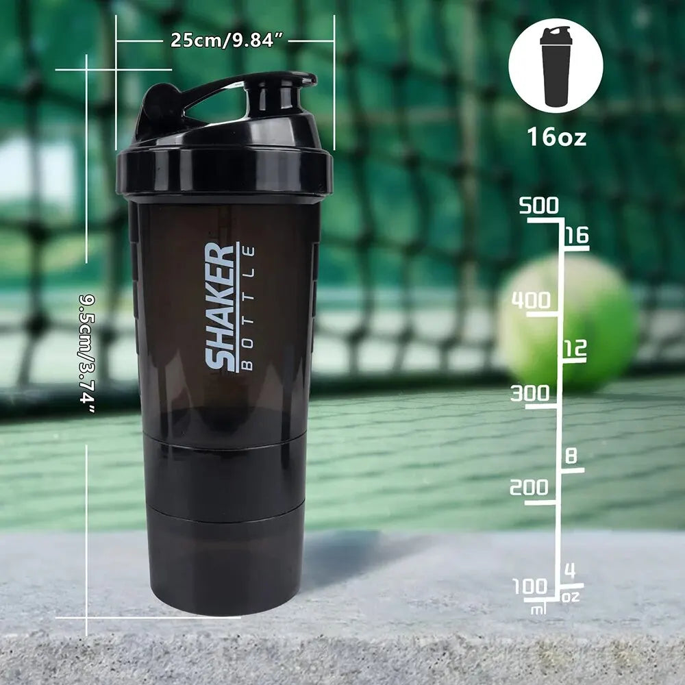 3 Layers Shaker Protein Bottle Powder Shake Cup Water Bottle Plastic Mixing Cup Body Building Exercise Bottle.