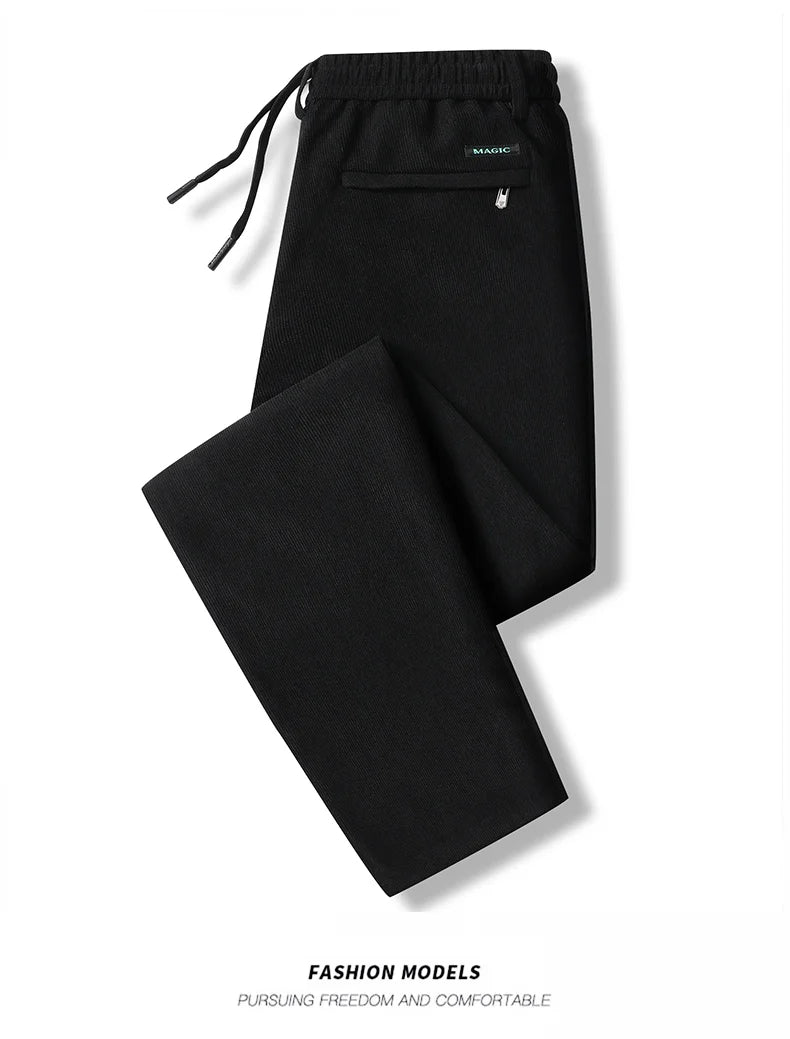 Men's Casual Pants Elastic Waist Sweatpants Autumn Winter Clothes Drawstring Trousers Male Corduroy Warm Large Size Pants.