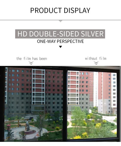2/3/5M Einweg-Spiegel-Fensterfolie, Vinyl, selbstklebend, reflektierend, Solarfolie, Sichtschutz, Fenstertönung für Zuhause, silberner Glasaufkleber