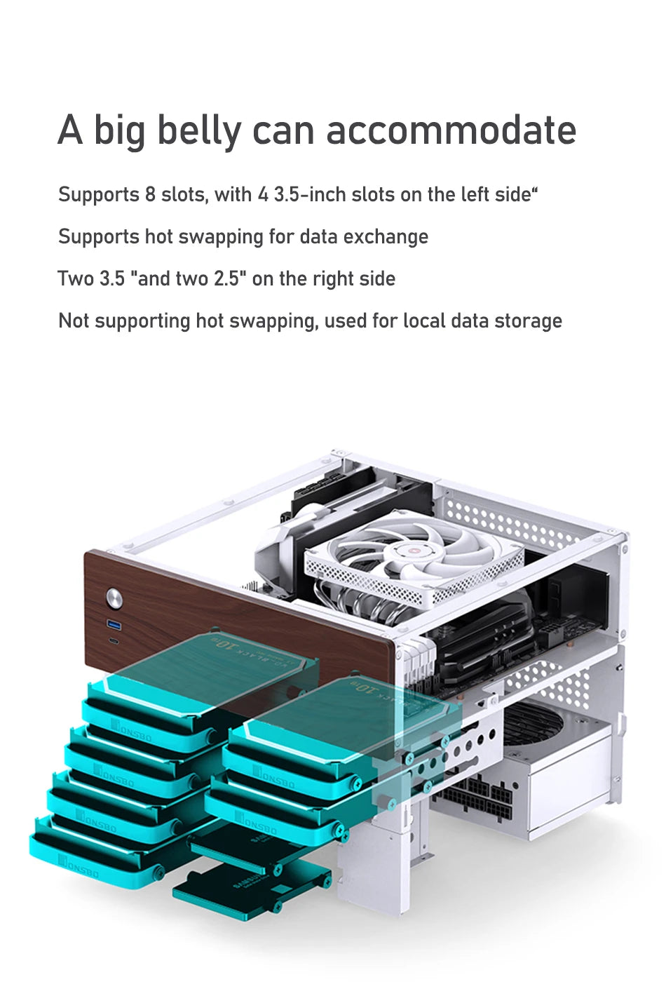 JONSBO N4 NAS Mini Case ITX/M-ATX Motherboard SFX Power 6 Large and 2 Small Hard Disk Bit Home Office Server PC Chassis.