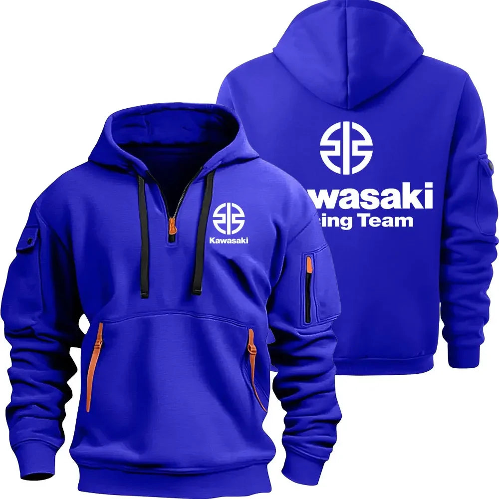 Kawasaki Logo Motorcycle Racing Team Men Half Zipper Hoodie Spring Autumn Male Sweatshirt 2025 New Sport Pullover Clothes.