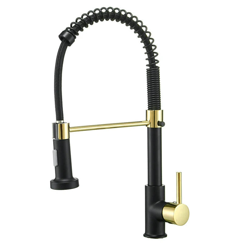VGX Kitchen Faucet with Pull Down Sprayer Single Handle Mixer for Basin 360° Rotating Spring Style Taps Brass Chrome Gold Black