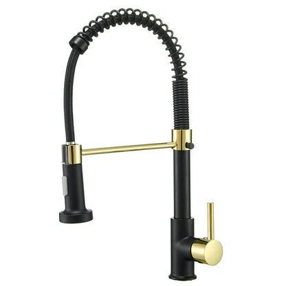 VGX Kitchen Faucet with Pull Down Sprayer Single Handle Mixer for Basin 360° Rotating Spring Style Taps Brass Chrome Gold Black