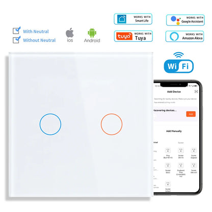 SRAN Smart Switch mit Wandsteckdose 16A EU, Tuya Smart Life Home Touch Sensor WiFi Lichtschalter Weiß