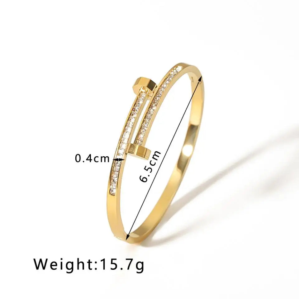 UILZ 316L Stainless Steel Exquisite Nail Brand Bracelets For Women American Trendy Shining Zircon Screw Not fading Bangle Gift.