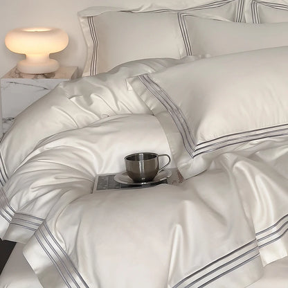 Luxury 1000TC Egyptian Cotton Solid Color Hotel Style Embroidery Bedding Set Duvet cover Set Flat/Fitted Bed Sheet Pillowcases.