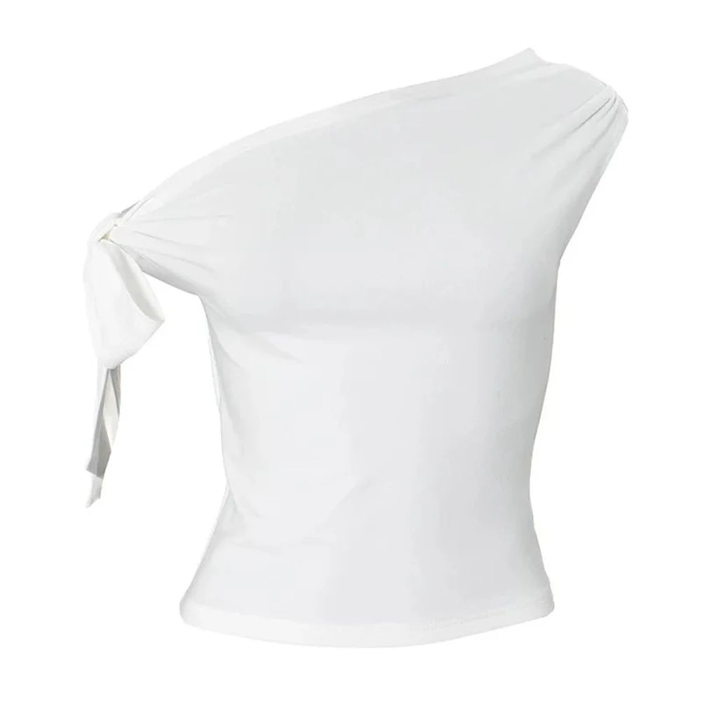 Vacation Styles One-Shoulder Cropped Top Womens Slim Fit Women One Shoulder Top Applicable For Vacation Solid Color Pattern.