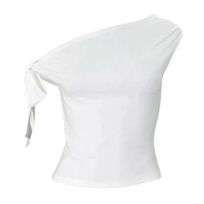 Vacation Styles One-Shoulder Cropped Top Womens Slim Fit Women One Shoulder Top Applicable For Vacation Solid Color Pattern.