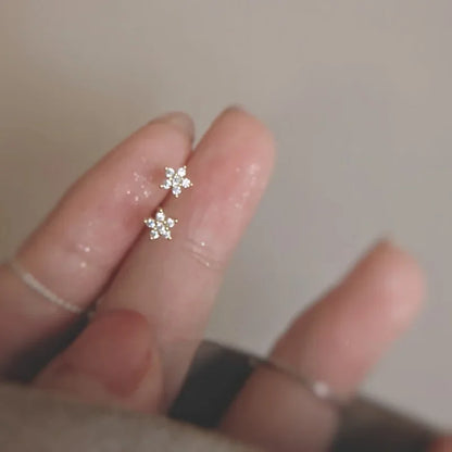 925 Silver Needle Mini Snowflake Flower Cubic Zirconia Earrings Ear Bone Nail Piercing Ear Jewelry Children's Earrings.