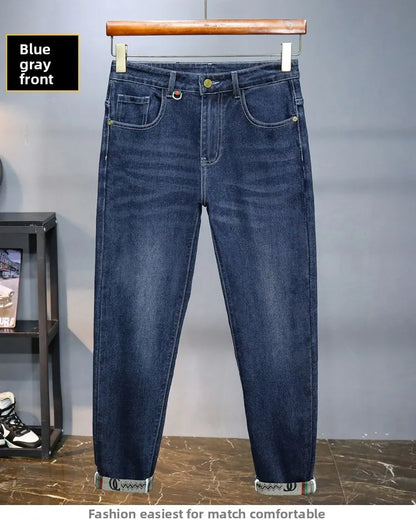 Zerrissene, reguläre, schmale Passform, gerade Jeans, bequem, lässig, Herbstmode, Denim-Hose, klassische, dünne Vintage-Unisex-Herren-Stretchhose.