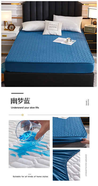Waterproof Thicken Mattress Cover Quilted Latex Mat Bed Covers Pad Skin-Friendly Fitted Sheet Protector Bedspread150/160/180x200