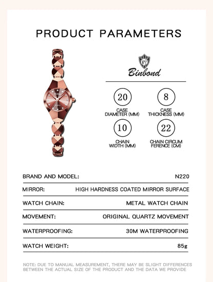 BINBOND Waterproof Watch Casual Fashion Quartz Watches Women Top Brand Luxury Stainless Steel Strap Elegant Business Women Watch.