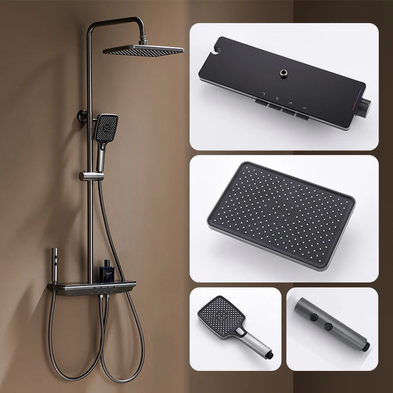 VGX LED Digital Shower System Modern Bathroom Temperature Display Shower Faucet Set Rainlfall Bathroom Mixer Bidet Shower Set