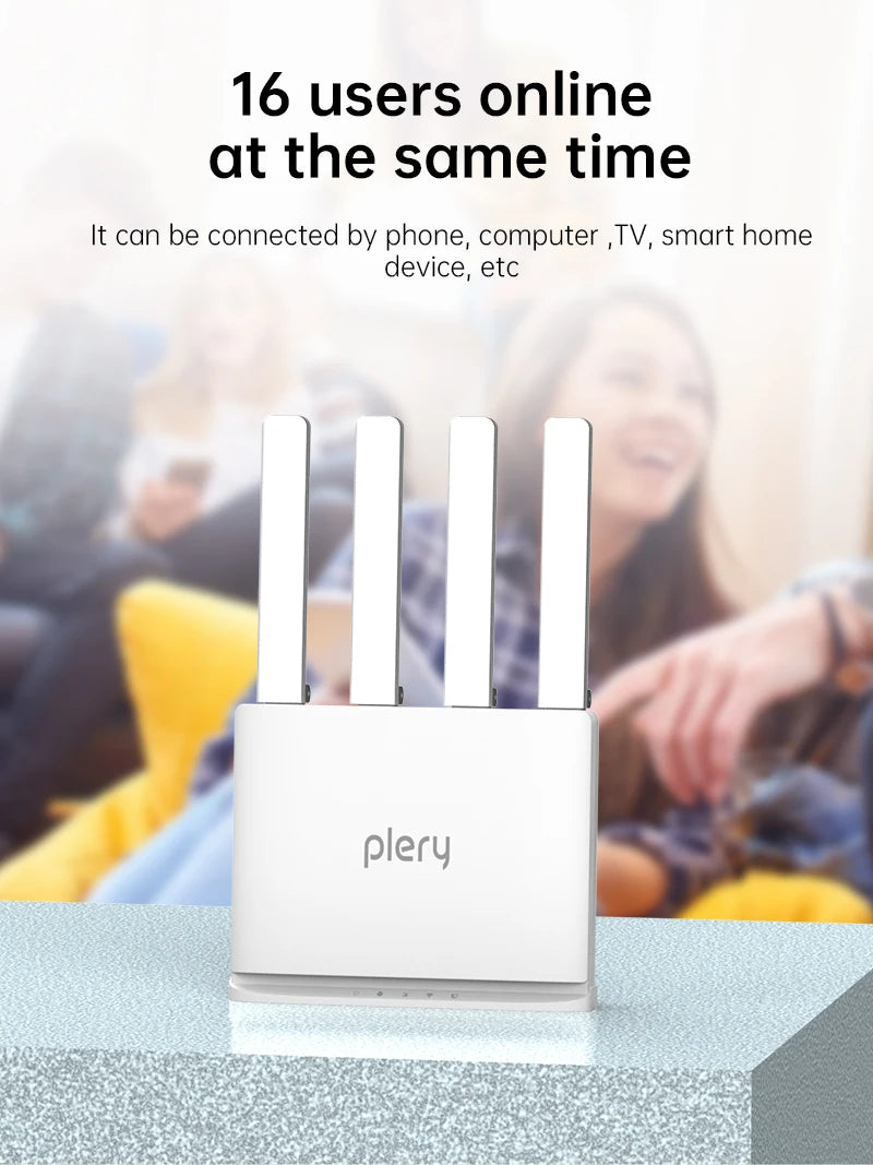 PLERY WiFi6 300Mbps 4G LTE CAT4 Outdoor Router Insert a Sim 2.4Ghz Wifi signal Router Wireless Extender amplifier plug and play.