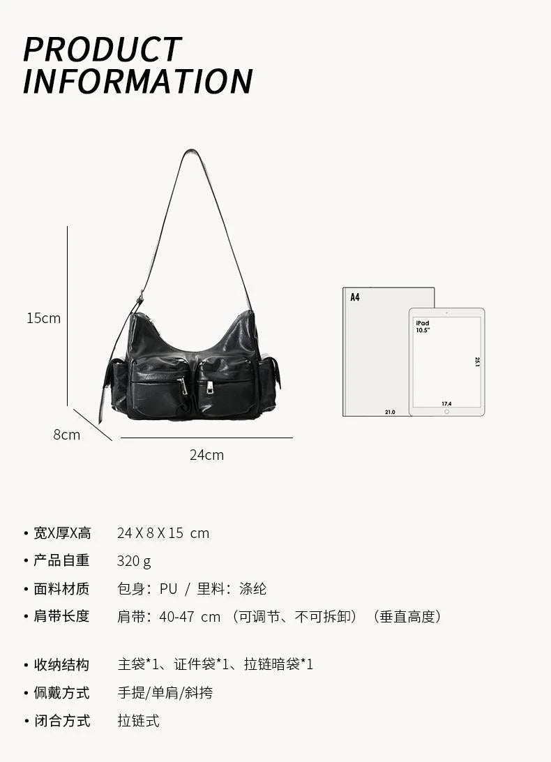 Jozy Fashion Trend Handbag Women New Design Black Multi-pocket Crossbody Bag Y2k Biker Shoulder Underarm Bag Vintage 2024 High.