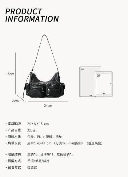 Jozy Fashion Trend Handbag Women New Design Black Multi-pocket Crossbody Bag Y2k Biker Shoulder Underarm Bag Vintage 2024 High.