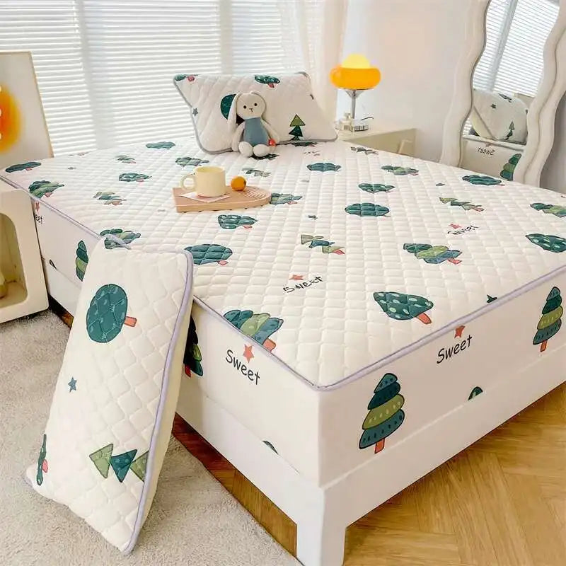 Quilted Mattress Cover 150x200cm - Thick Skin-Friendly Fitted Sheet, 매트리스커버 Breathable Bed Covers (Pillowcase Sold Separately).