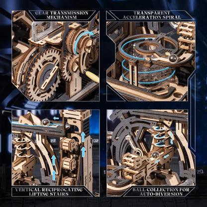 ROBOTIME Rokr Electric Marble Run with Light 3D Puzzle Toys Marble Spaceport Gifts for Kids Children Connect With Night City.