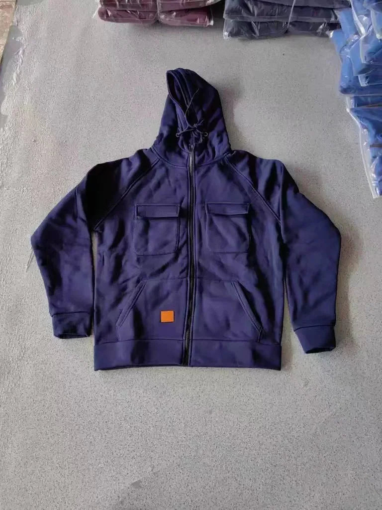 New Autumn Winter Men's Hooded Solid Hoodies Jackets Multi Pockets Male Zipper Sweatshirts Sports Outdoor Casual Hoodie Coat.