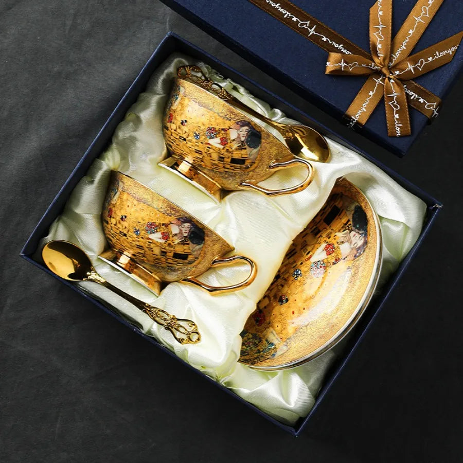 Egyptian Couple Coffee Cup European Bone China Coffee Cup Dish Set Ceramic Retro English Afternoon Tea Cup Set Coffee Mug.