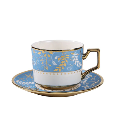 French light luxury retro ceramic coffee cup and saucer set, household tableware, six cups and six saucers, gifts.