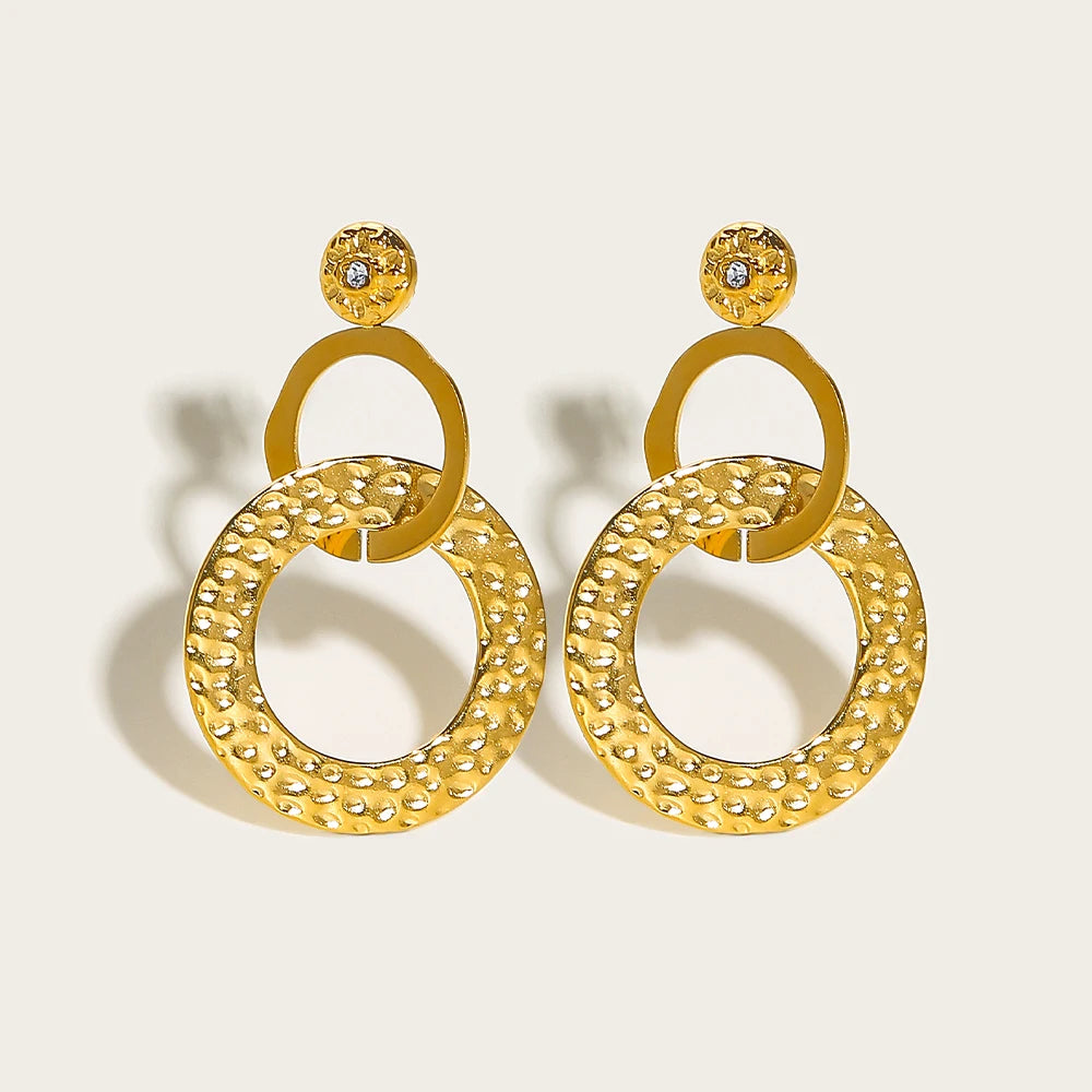 YACHAN Stainless Steel Statement Drop Earrings For Women 18 K Gold Plated Tap Metal Texture Dangle Earring Trendy Jewelry Gift