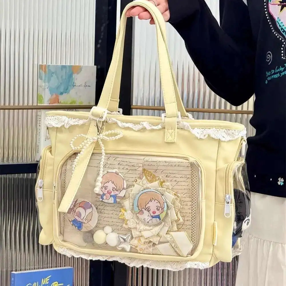 New Y2K Cute Japanese Ita Bag Lolita Girl Transparent Shoulder Tote Bag Large Capacity Crossbody Casual Bag DIY Display Handbags