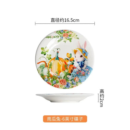 Creative Pumpkin Rabbit Pattern Tableware Garden Style Ceramic Plate Home Cute Dinner Plate Salad Bowl Kitchen Accessories.