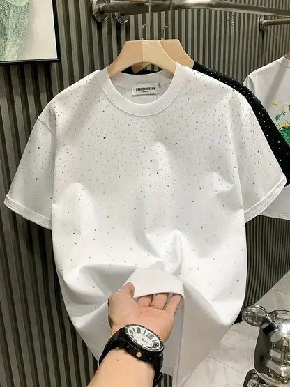 New Luxury Men's T-shirt Hot Diamond Printed Half Sleeve Fashion Round Neck Casual Summer High-end Men Tops T Shirts.