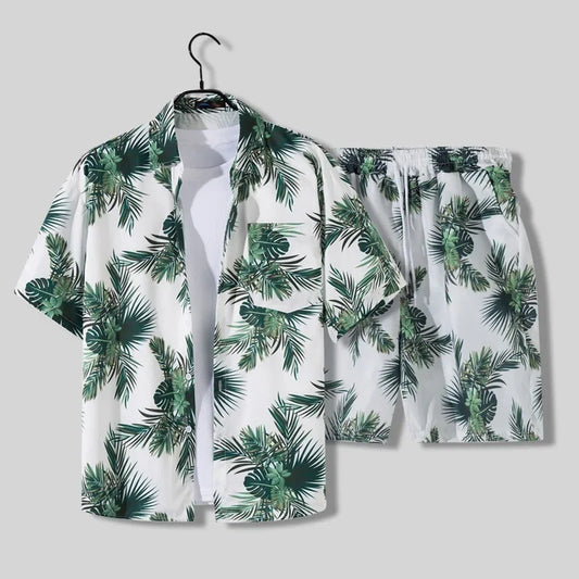 Shopee Popular Men's Loose-fit Hawaiian Vacation Beach Shirt Shorts Set Summer Casual Comfortable Clothing.