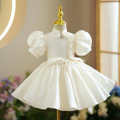 Sommer neue Kinder Prinzessin Ballkleid Kinder Bogen Puff Ärmel Design Hochzeit Geburtstag Taufe Party rote Kleider für eid a2051.
