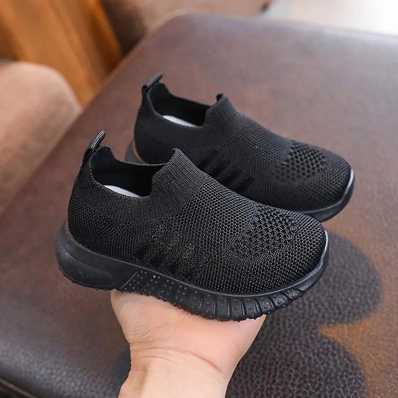 Kids Spring and Autumn Striped Knitted Sneakers Tennis Casual Shoes Children Breathable Girls Boys Slip-on Running Sports Shoes