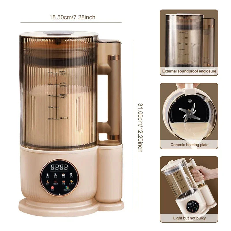 8 in 1 Automatic Soy Machine for Homemade Nut, Oat, Plant Based and Coconut Milks with Timer, Keep Warm & Self-Cleaning Function.