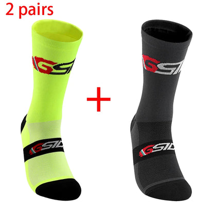 GSIDI2pairs 2023 New Cycling Socks Bike Nurse Compression Road Bike Running Mtb Knee-high White Sports Funny Brand Black