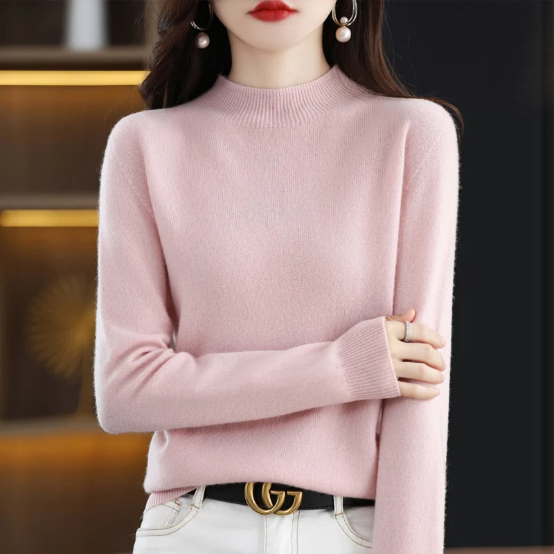 100% Pure Wool Half-neck Pullover In Autumn And Winter New Cashmere Sweater Women's Casual Knit Top Women's Coat 19 Colors.