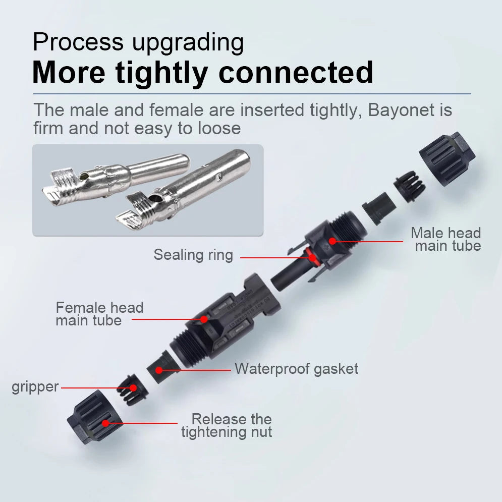 Solar Panel Cable Extension Copper Wire 4mm² 6mm² 2.5mm² 1.5mm² 12 10 14 16AWG 1 Pair PV Solar Cable Connectors Set Solar Wire.